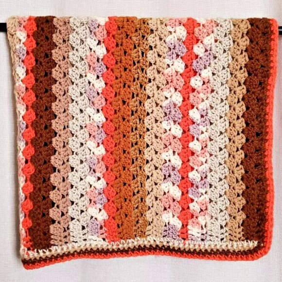 Crochet BABY BLANKET AFGHAN Lap Granny Squares Stripes 38" x 28" Warm Handmade - Picture 4 of 9